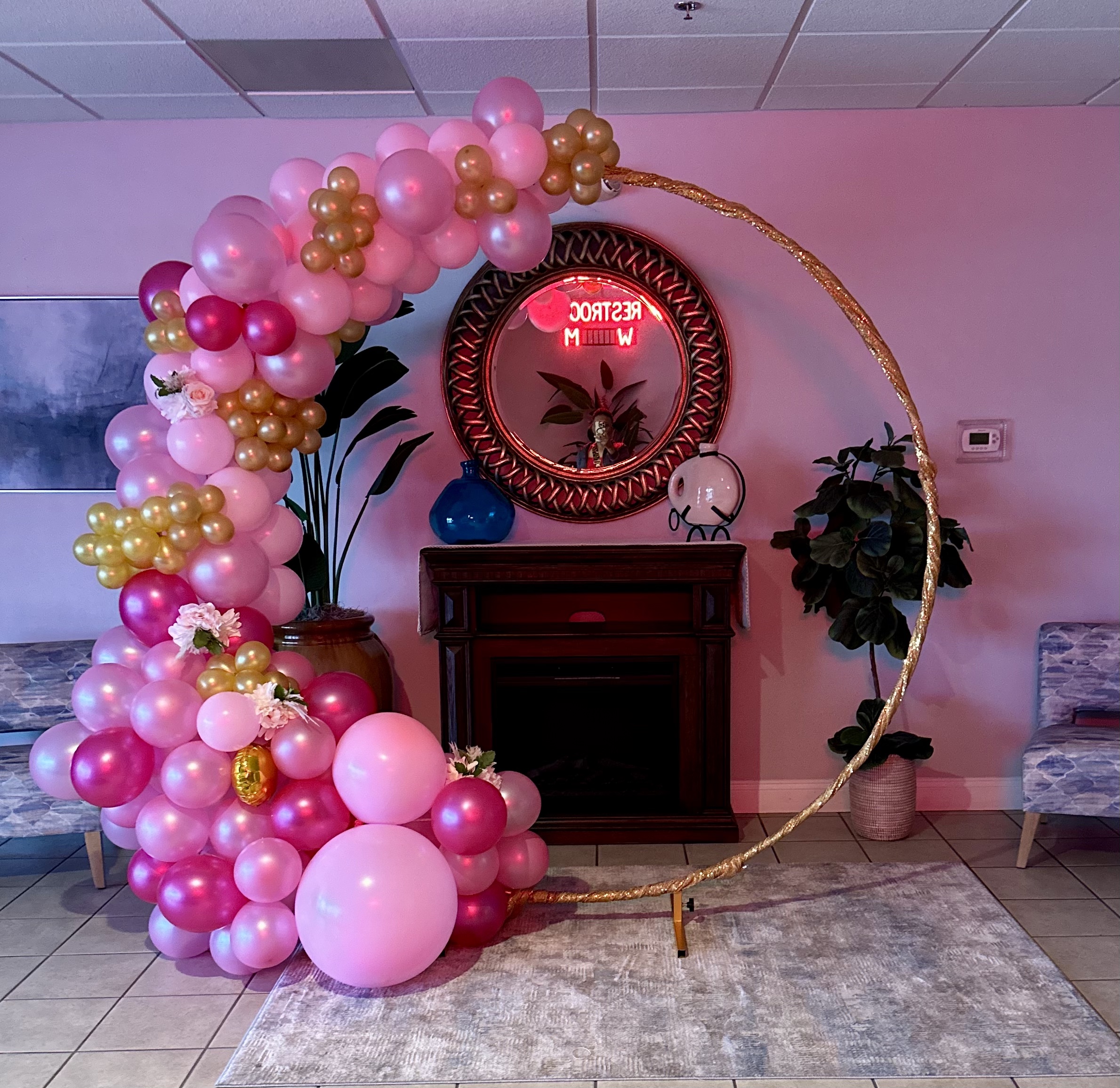 Pink balloon installation